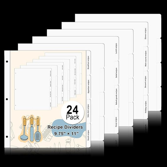 Recipe Dividers for 3 Ring Binder Set 9 3/4”×11” Black and Pre-Printed Recipe Binder Dividers Recipe Organizer Personalized Family Recipe Binder (24)