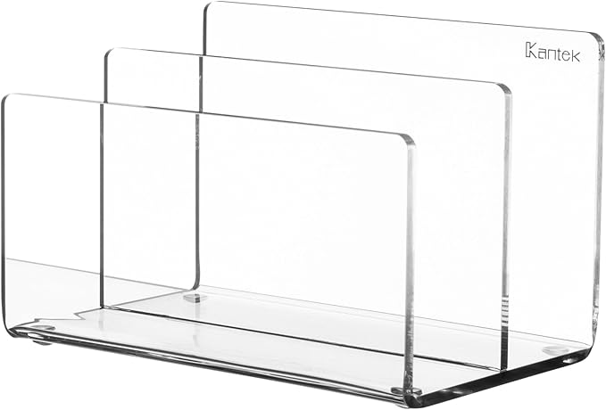 Kantek Clear Acrylic Mini File Sorter, 2 Section File Holder, 6" x 3.8" x 3.9", Desk Organizer, Non-Skid Feet, Desk Accessory