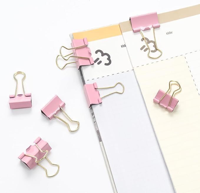 Paper Clips Binder Clips Combo Set, Assorted Size, 155 Pcs, Office Supplies Set for Office, School and Home(Pink)