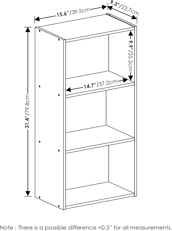 Furinno Luder 3-Tier Open Shelf Bookcase, Blackwood