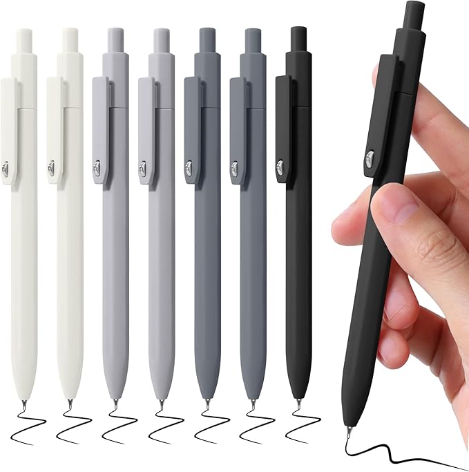 Black Gel Pens, 8Pcs Fine Point Black Ink Smooth Writing Pens for Journaling, Nurse Aesthetic Cute Office School Supplies, Gifts for Women and Men(8Pcs Black White Grey-Black Ink)