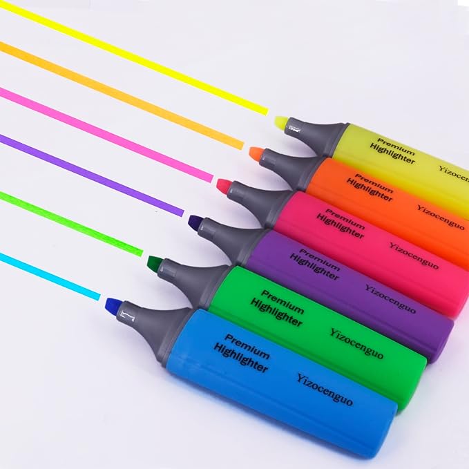 Highlighters Assorted Colors, 6 Neon Highlighters Chisel Tip Marker Pen, for Adults, Office School Supplies