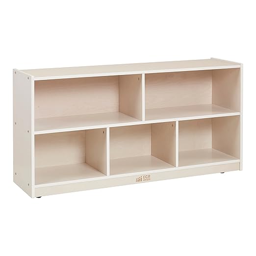 ECR4Kids 5-Compartment Mobile Storage Cabinet, Toddler, Classroom Furniture, White Wash