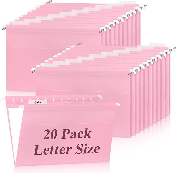 Letter Size Pink Hanging File Folders Hanging Document Folder Plastic Transparent Hanging File Folder for File Cabinets Document Filing (20, Pink)