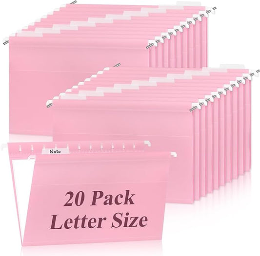 Letter Size Pink Hanging File Folders Hanging Document Folder Plastic Transparent Hanging File Folder for File Cabinets Document Filing (20, Pink)