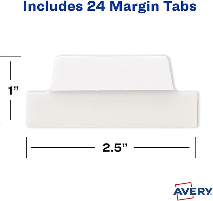 Avery Tabs, 2.5" x 1", 24 Count | Repositionable | 2-Side Writable | White | Pack of 2