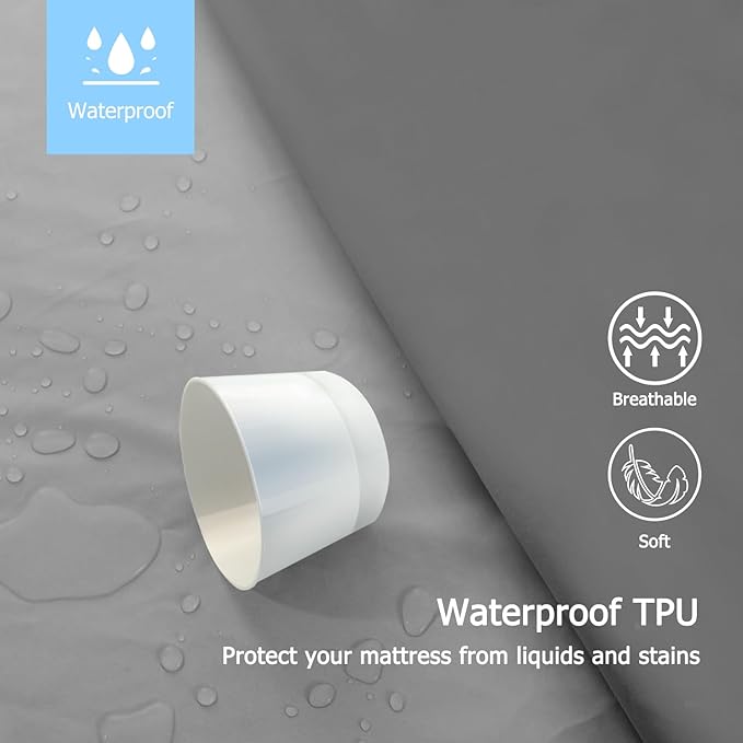 Twin XL Waterproof Mattress Protector for Dorms. Noiseless, Breathable, and Machine Washable Fitted Mattress Cover with Deep Pocket up to 5”-21”（Dark Grey）