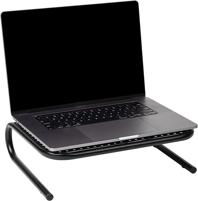 Mind Reader Monitor Stand, Ventilated Laptop Riser, Desktop Organizer, Metal, 14.5"L x 11.25"W x 4.25"H, Set of 2, Black