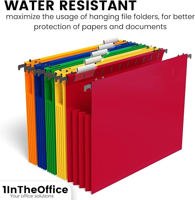 1InTheOffice Poly Expanding Hanging File Folders Letter Size, Hanging File Pocket, File Cabinet Dividers, Assorted,