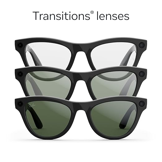 Ray-Ban Meta (Gen 2), Skyler, Shiny Black | Smart AI Glasses for Men, Women — 2x Battery Life — 3K Ultra HD Resolution — 12 MP Ultra-Wide Camera, Audio, Video — Transitions® Graphite Green Lenses