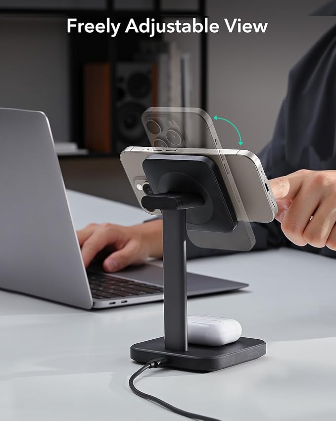 ESR 2 in 1 Charging Station for Apple, MagSafe Charger Stand for iPhone [Certified], Magsafe Charging Station for Multiple Devices iPhone 17/16/15/14/13/12, Apple Watch, & AirPods, Black
