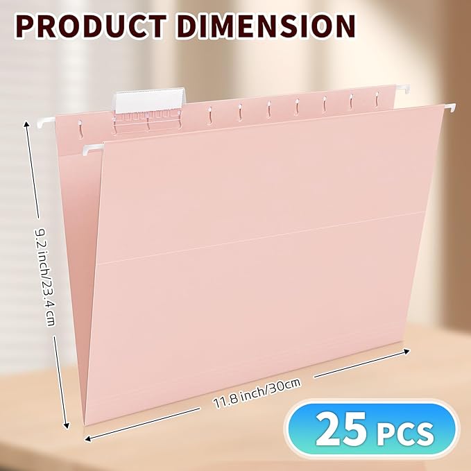 25-Pack Pastel Hanging File Folders, Letter Size with 1/5-Cut Tabs, 35 Transparent Label Cards, 50 Sticker Labels–Home Office & Filing Cabinets