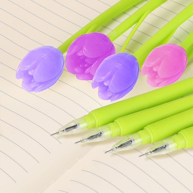 Color Changing Flower Pens - Pack of 30 Ballpoint Pens Creative Gel Ink Rollerball Pen for School Home Office Stationery Store Kids Girls Gift, Black 0.38mm (Tulip)