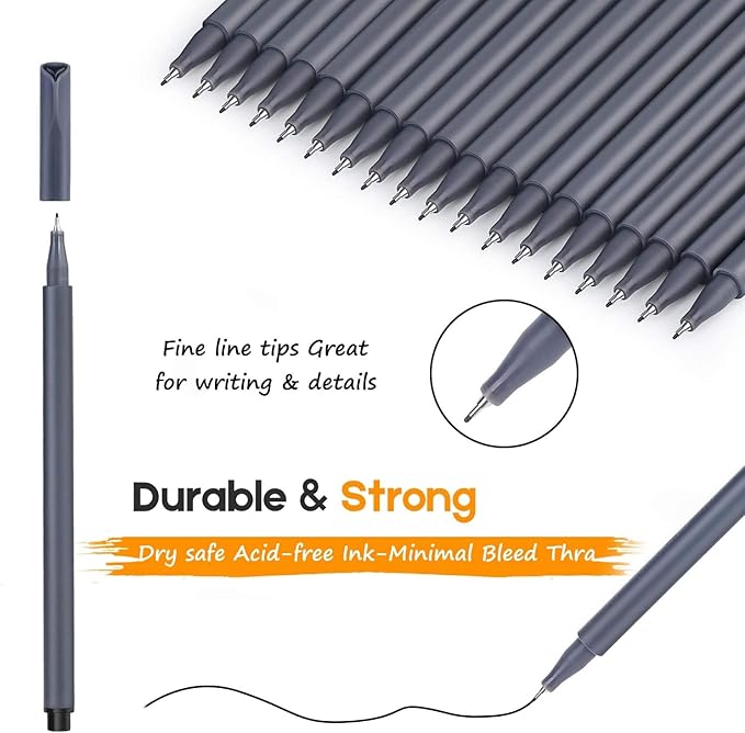 iBayam 0.38mm Black Ink Pens Fine Point Smooth Writing Pens for Adults, 18-Pack Journal Planner Black Pens Fine Tip, Suitable for Office Business