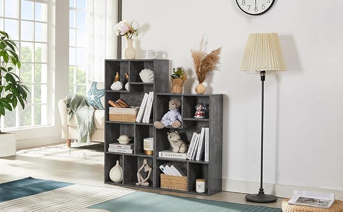VECELO Contemporary Bookshelf, 5 Cube Shelf, Fits Tallest Hardcovers, Horizontal Available, Storage Organzier for Home Office,Gray