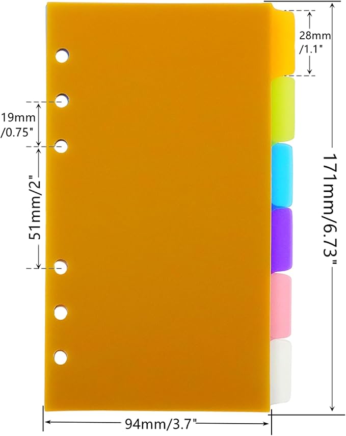 2 Pack A6 Binder Dividers 6 Tabs Bright Color Plastic Binder Index Tabs Planner Divider for Round Ring Binder Sheet Protector (Transparent, 12 Dividers)