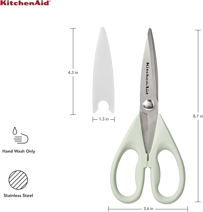 KitchenAid All Purpose Kitchen Shears with Protective Sheath Durable Stainless Steel Scissors,Dishwasher Safe,Soft Grip Comfort Handle,8.72 Inch,Pistachio,(Pack of 2)