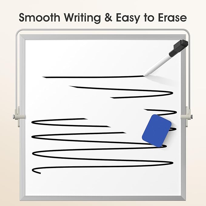 MaxGear Small White Board with Stand, 10" x 10" Double-Sided Magnetic Aluminium Frame Whiteboard, Mini Dry Erase Board for Drawing, Kitchen Grocery List, Memo, Planning