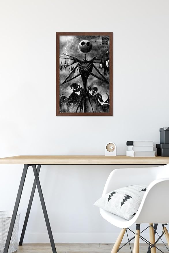 Trends International Disney Tim Burton's The Nightmare Before Christmas - Shadows Wall Poster, 22.4L x 14.7W, Mahogany Framed Version