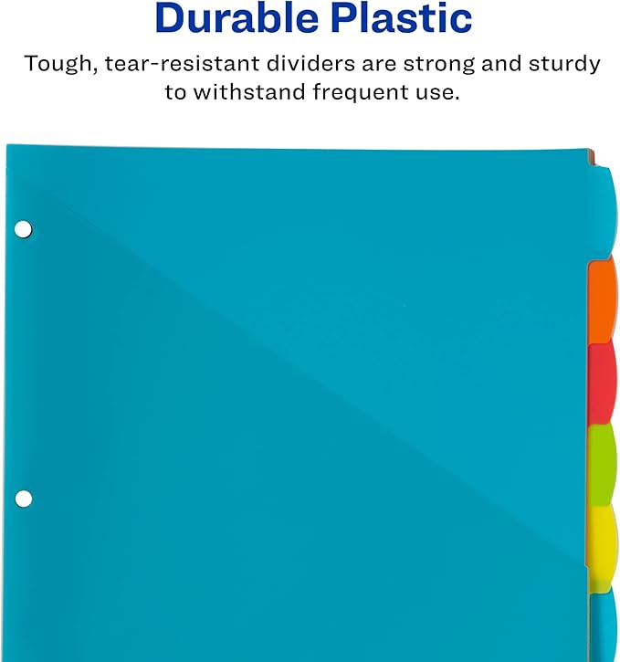 Avery Durable Plastic 8 Tab Write & Erase Dividers with Pockets for 3 Ring Binders, Multi Brights, Works with Sheet Protectors (16103)