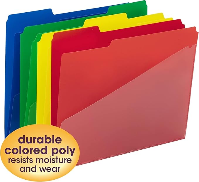 Smead Poly File Folders with Pockets, Folders for Documents, 1/3-Cut Tabs, File Folders Letter Size, Office Supplies, School Supplies, Set of 24 (10541)