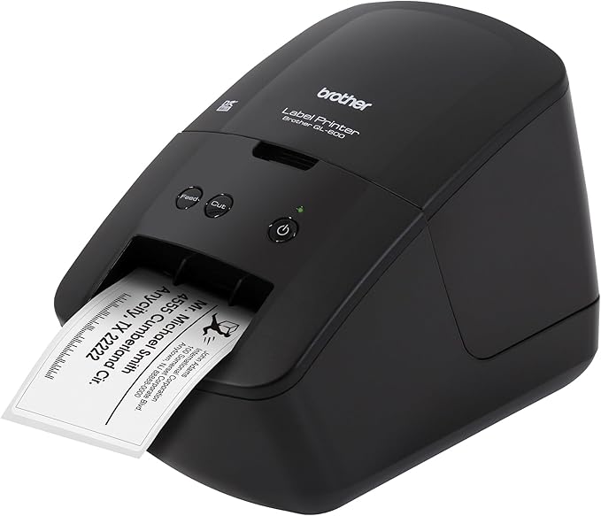 Brother QL-600 Desktop Monochrome Label Printer, up to 2.4" Label Width, No Ink Required, uses Brother Genuine DK Drop-in Rolls for Fast Labeling and Easy Integration with Microsoft Applications