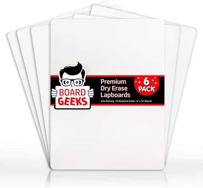 6 Premium Small Dry Erase Board 9"x12"- Portable Dry Erase Lap Board, Handheld Whiteboard- White Boards for Students - Small Whiteboard | Double Sided Erasable White Boards Dry Erase- 6 Pk