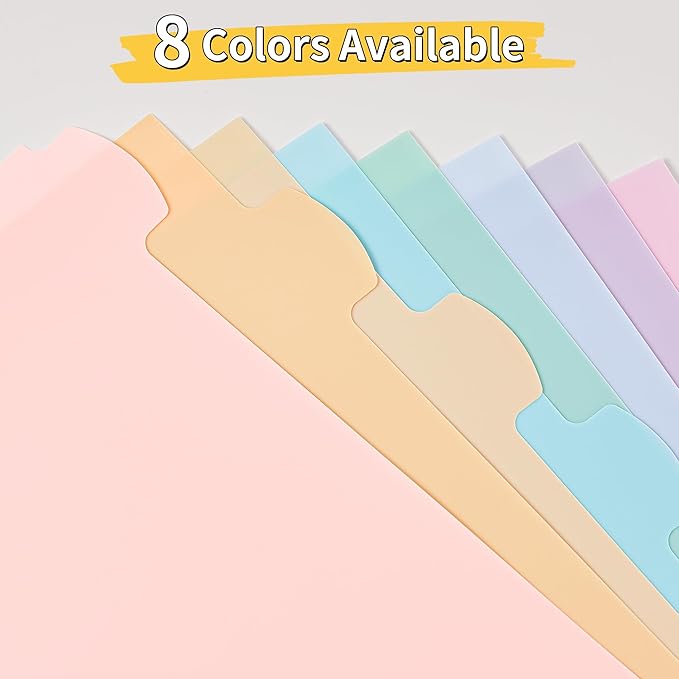 JARLINK 8 Tabs Dividers for 3 Ring Binder, Durable Plastic Write & Erase Binder Dividers for Letter Size, Cute Binder Dividers for Student, Teacher, Office, Home Organizers, Pastel Color (2 Sets)