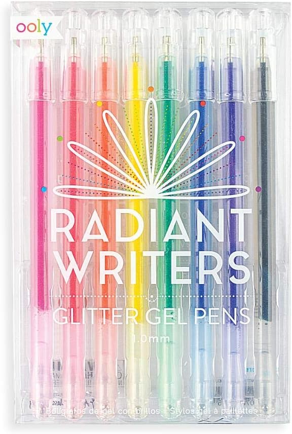 Ooly Radiant Writer's Glitter Gel Pens Set of 8 - Glitter Pens for Kids, Adults, Stationery and Art School Supplies