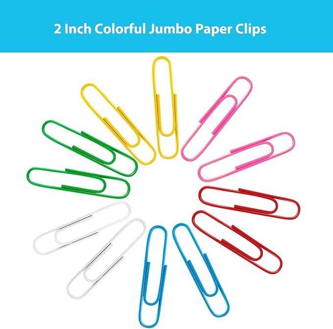 Paper Clips, 100Pcs 2 Inch Large Paperclips, Assorted Colored Coated Jumbo Reusable Big Paperclips, Large Colored Paper Clips for Office School Document Organizing