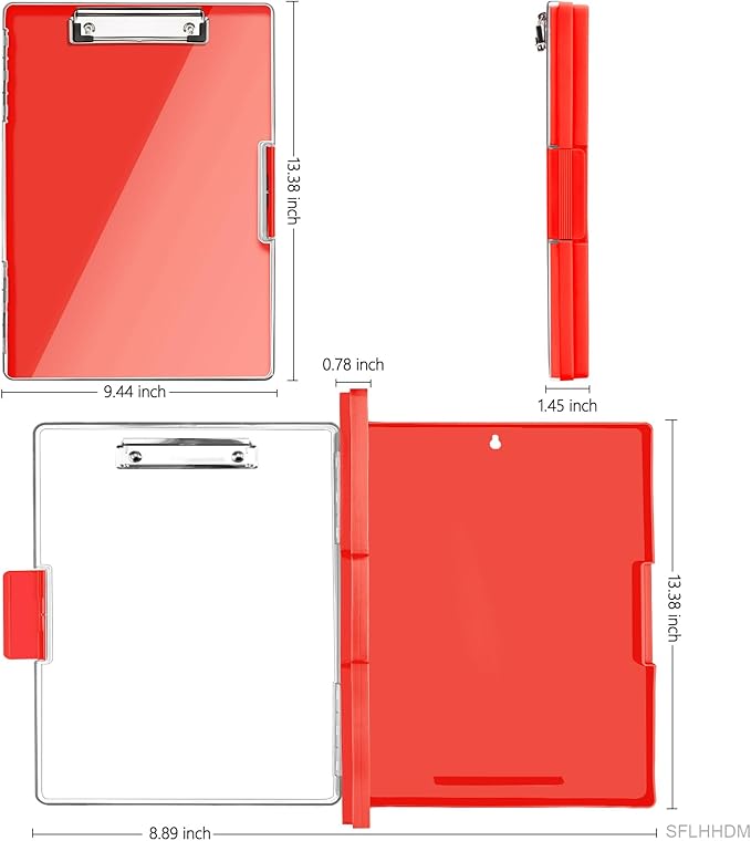 SFLHHDM Clipboard with Storage,Heavy Duty Clip Boards 8.5x11 with 2 Storage Case,Clear Visible Panel Storage Clipboards,Side Opening Nursing Clipboard Folder for Office Supplies-Red