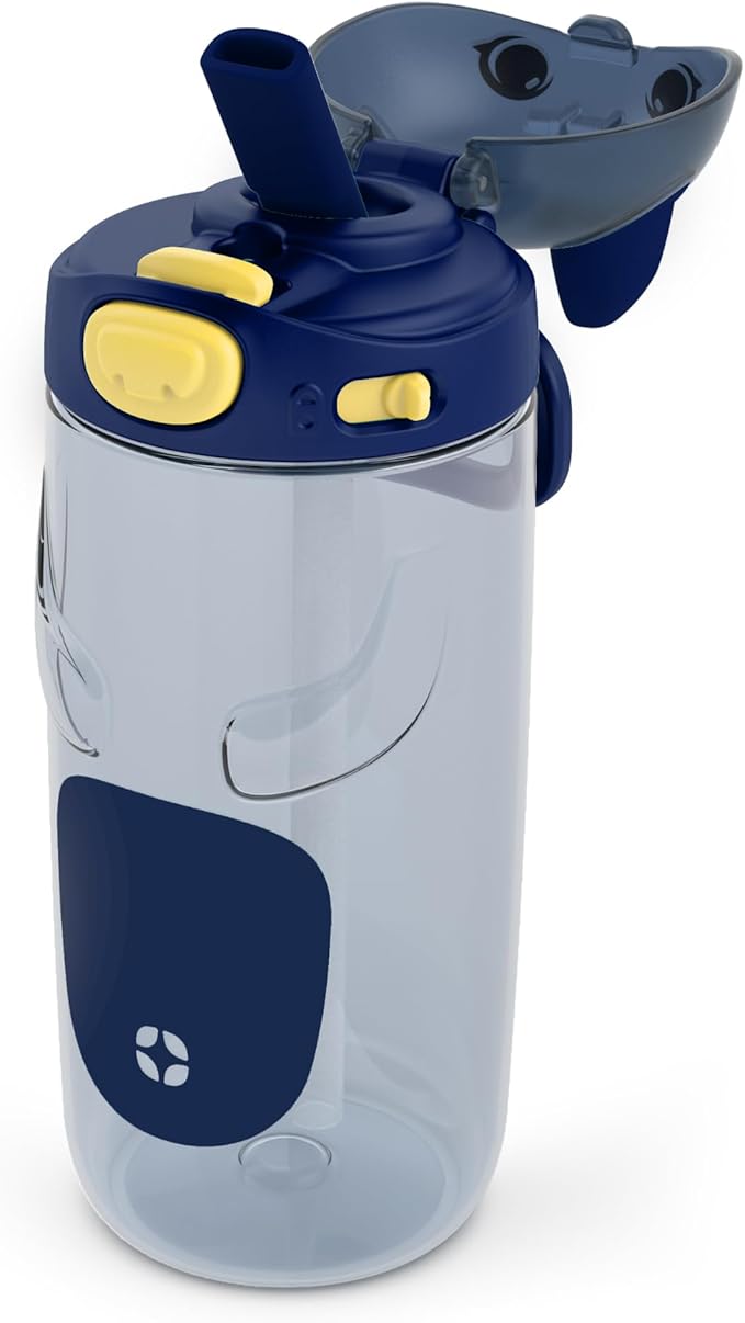 Ello Ellies 16oz Plastic Kids Water Bottle with Straw and Built-in Carrying Handle and Leak-Proof Locking Lid for School backpack, Lunchbox and Outdoor Sports, Dog