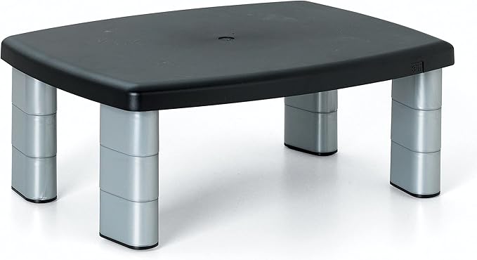 3M Adjustable Monitor Stand, Three Leg Segments Simply Adjust Height from 1" to 5 7/8", Sturdy Platform Holds Up to 80 lbs, 11-inch Space Between Columns for Storage, Silver/Black (MS80B)