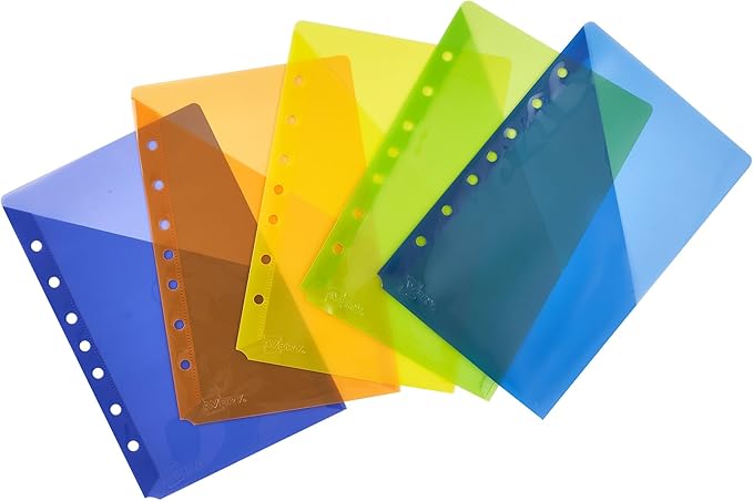 Avery Mini Binder Pockets for 3 Ring Binders and 7 Ring Binders, Assorted Colors, for 5.5" x 8.5" Documents, Acid-Free and Archival-Safe, 5 Binder Folders Total (75307)