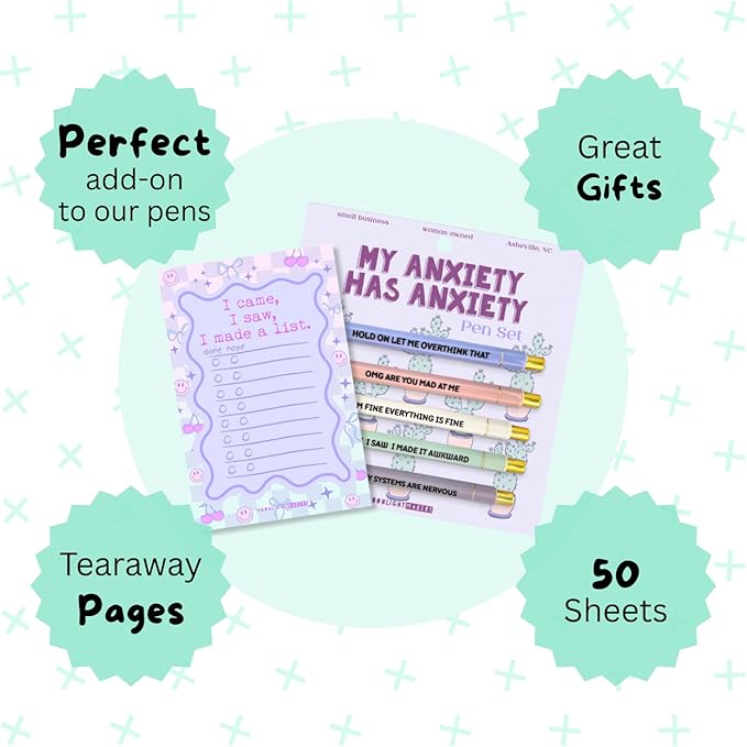 Moonlight Makers Funny Pens and Notepad Stationery Set - Set of 5 Just For Nurses Engraved Ballpoint Pens with Black Ink, To Do Or Not To Do Notepad, Cute Desk Supplies & Funny Work Gifts for Women