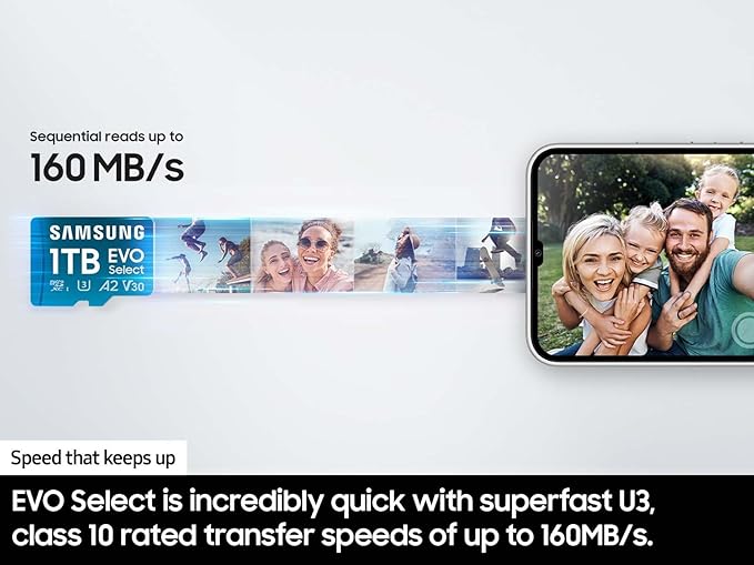 Samsung EVO Select microSD Memory Card + Adapter, 64GB microSDXC, Up to 160 MB/s, UHS I, C10, U1, V10, A1, for Mobile Phone, Smartphones, Nintendo-Switch, and Tablets (MB-ME64SA/AM)