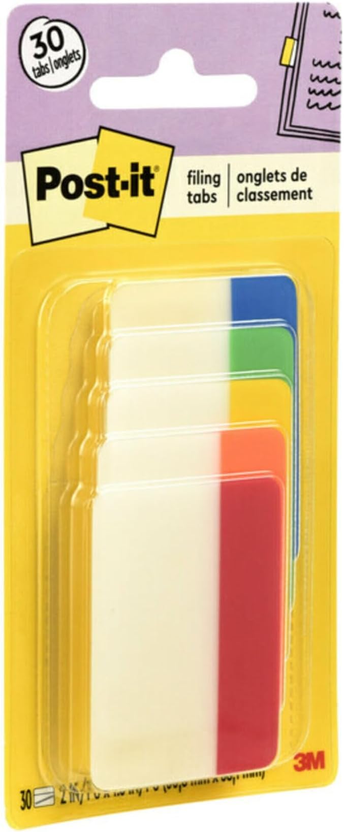 Post-it Tabs, 2 in, Solid, Assorted Colors, 6 Tabs/Color, 5 Colors, 30 Tabs/Pack (686-ROYGB) (Pack of 2)