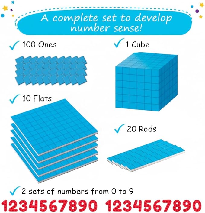 153 PCS Jumbo Magnetic Base Ten Blocks - Place Value Blocks - Math Manipulatives K-3 for Elementary Classroom, Number Blocks, Math Counters for Kids, Counting Cubes, Base 10 for 1st 2nd 3rd Grade