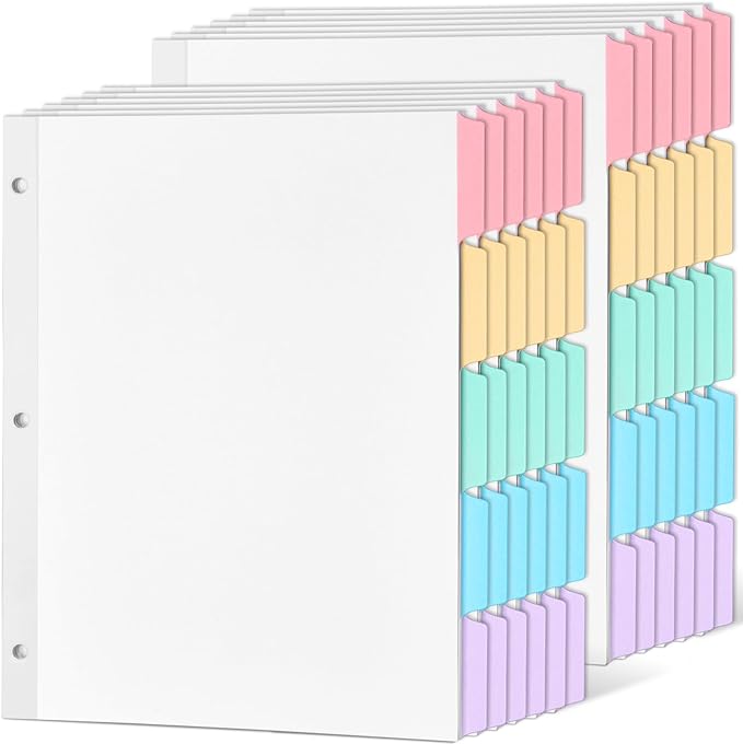 Forvencer Blank Writable Binder Dividers, 1/5 Cut Tabs, 3 Hole Punch Dividers with Reinforced Edge, Binder Dividers with Multicolor Tabs, Letter Size, 12 Sets, 60 Dividers