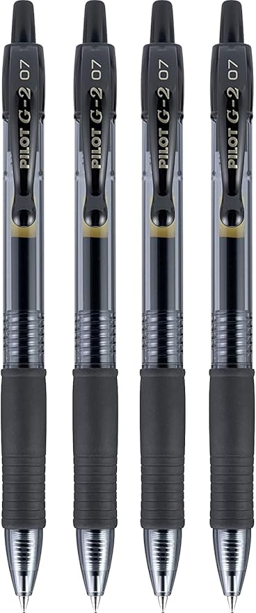Pilot G2 Premium Gel Roller Pens 0.7, Fine Point Smooth Writing Pens Black, Pack of 4