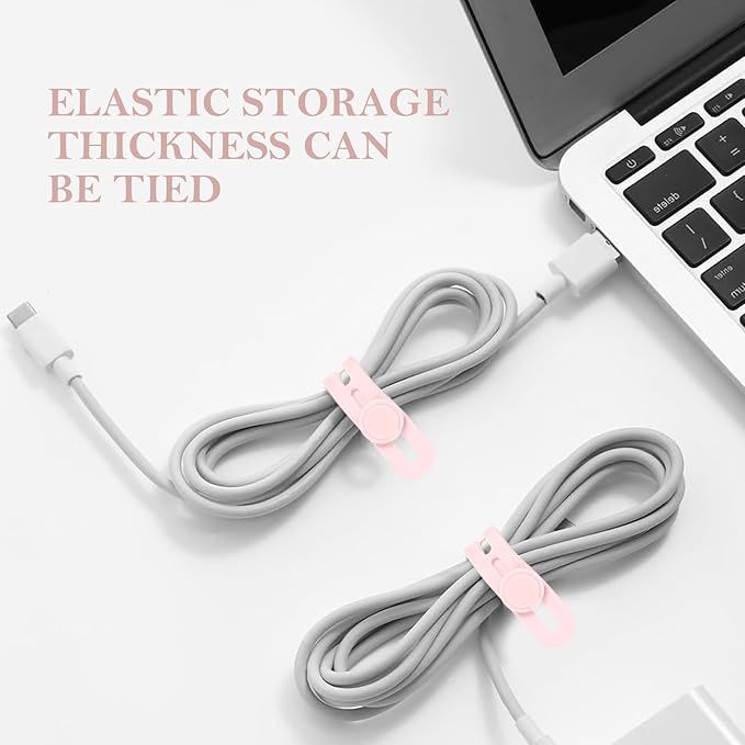 Donruby 30Pcs Silicone Cable Ties - Reusable & Washable with Adjustable Locking Buckles, High Elasticity Cable Management Straps for Home, Office, School, Travel Essential Cord Organizer (Pink)