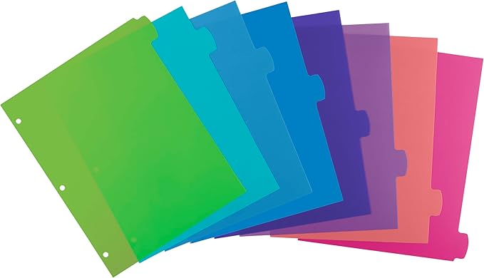 Avery Write & Erase 8 Tabs Pastel Plastic Divider for 3 Ring Binders, 3 Sets (8 Colors)