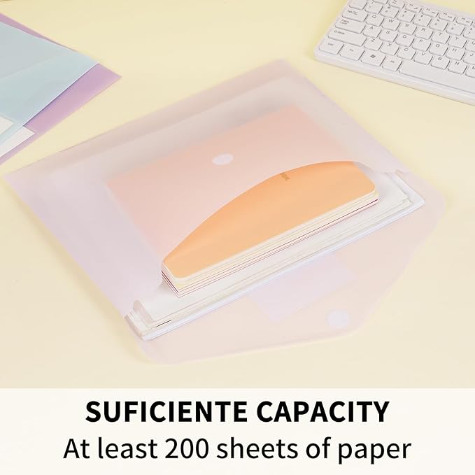 EOOUT 45pcs Plastic Envelopes, Plastic File Folders for Documents, A4 Size Hook & Loop Closure Poly Folders with Label Pocket for School and Office Supplies