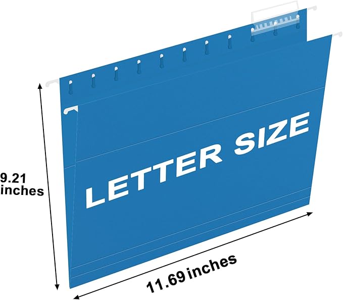 HERKKA Hanging File Folders, 30 Pack Reinforced Letter Size Hanging Folders, Designed for Bulky Files, Filing Cabinet, 1/5-Cut Adjustable Tabs (Lightblue)