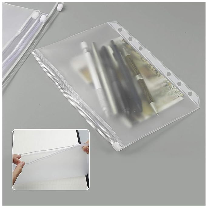 32 Pcs Binder Pockets A6 Size 6 Holes Binder Zipper Pouch Folders for 6-Ring Notebook Binder Loose Leaf Bags, Waterproof PVC Pouch Document Filing Bags,Name Cards and Receipt