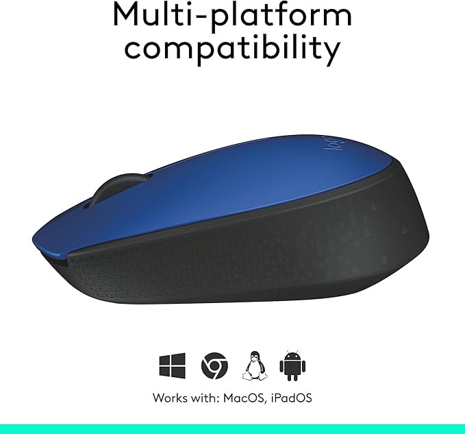 Logitech M170 Wireless Mouse for PC, Mac, Laptop, 2.4 GHz with USB Mini Receiver, Optical Tracking, 12-Months Battery Life, Ambidextrous - Blue