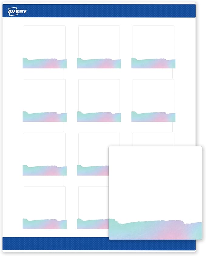 Avery Printable Square Labels with Sure Feed Technology, Pre-Printed Iridescent Watercolors Design, Matte White, 2" x 2", Laser & Inkjet Compatible, 120 Total