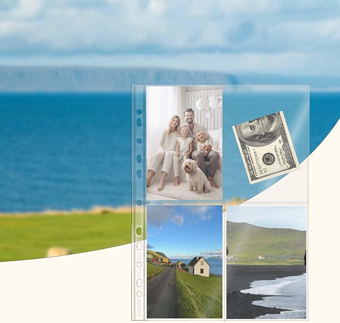 Mogoostry A4 Clear Sheet Protectors 4 Pocket Binder Sleeves 20 Sheets 11 Holes Top Open Photo Album Sleeves Photocard Collection Page Protector
