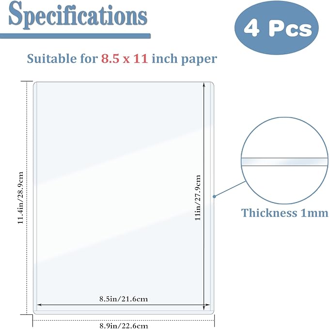 Rigid Print Protectors, ELEMGULY 4 Pack 8.5 x 11'' Plastic Rigid Paper Page Protectors, Clear Page Sheet Protectors, Hard Paper Page Sleeves for Document, Paper, Picture, Photo