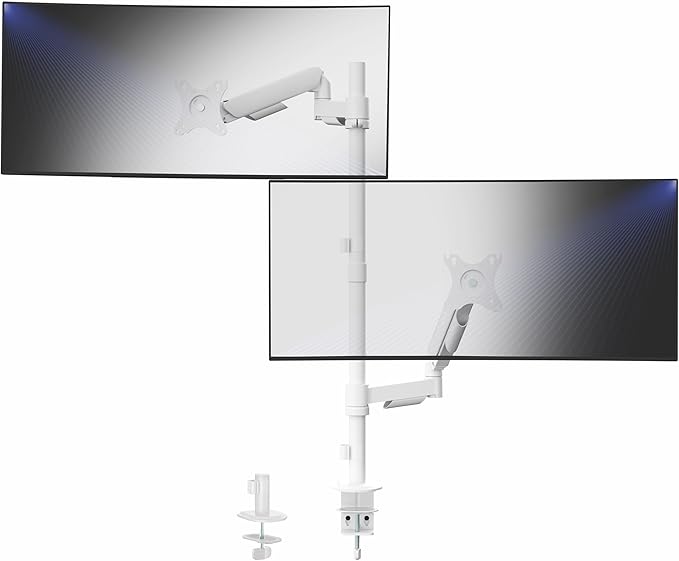 VIVO Dual Monitor Arm Extra Tall Mount for Screens up to 32 inches, Mechanical Height Adjustment, Full Articulating Heavy Duty VESA Stand with Desk C-clamp and Grommet, White, STAND-V012KW